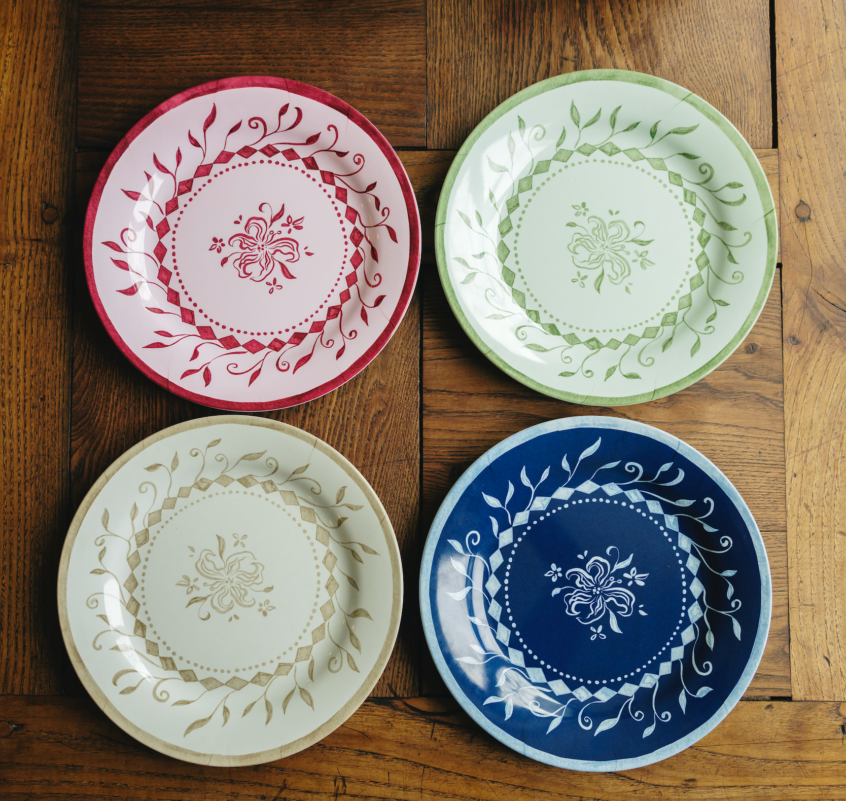 Botanical Melamine Plate, Midnight - Set of 4