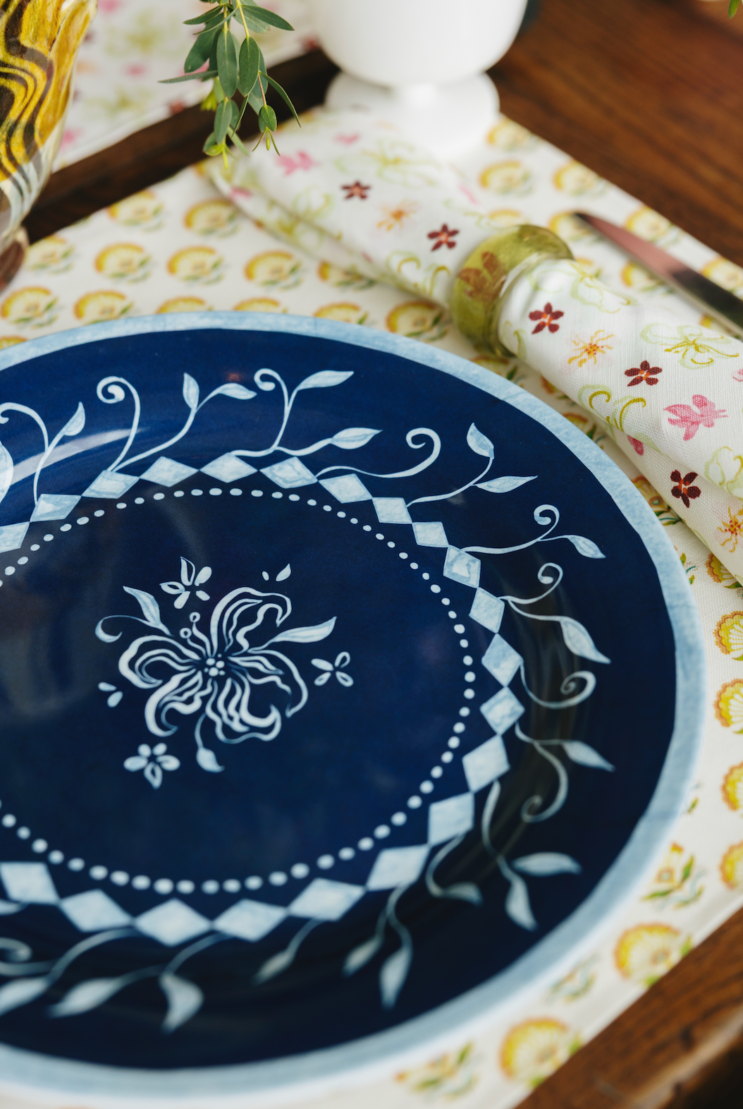 Botanical Melamine Plate, Midnight - Set of 4