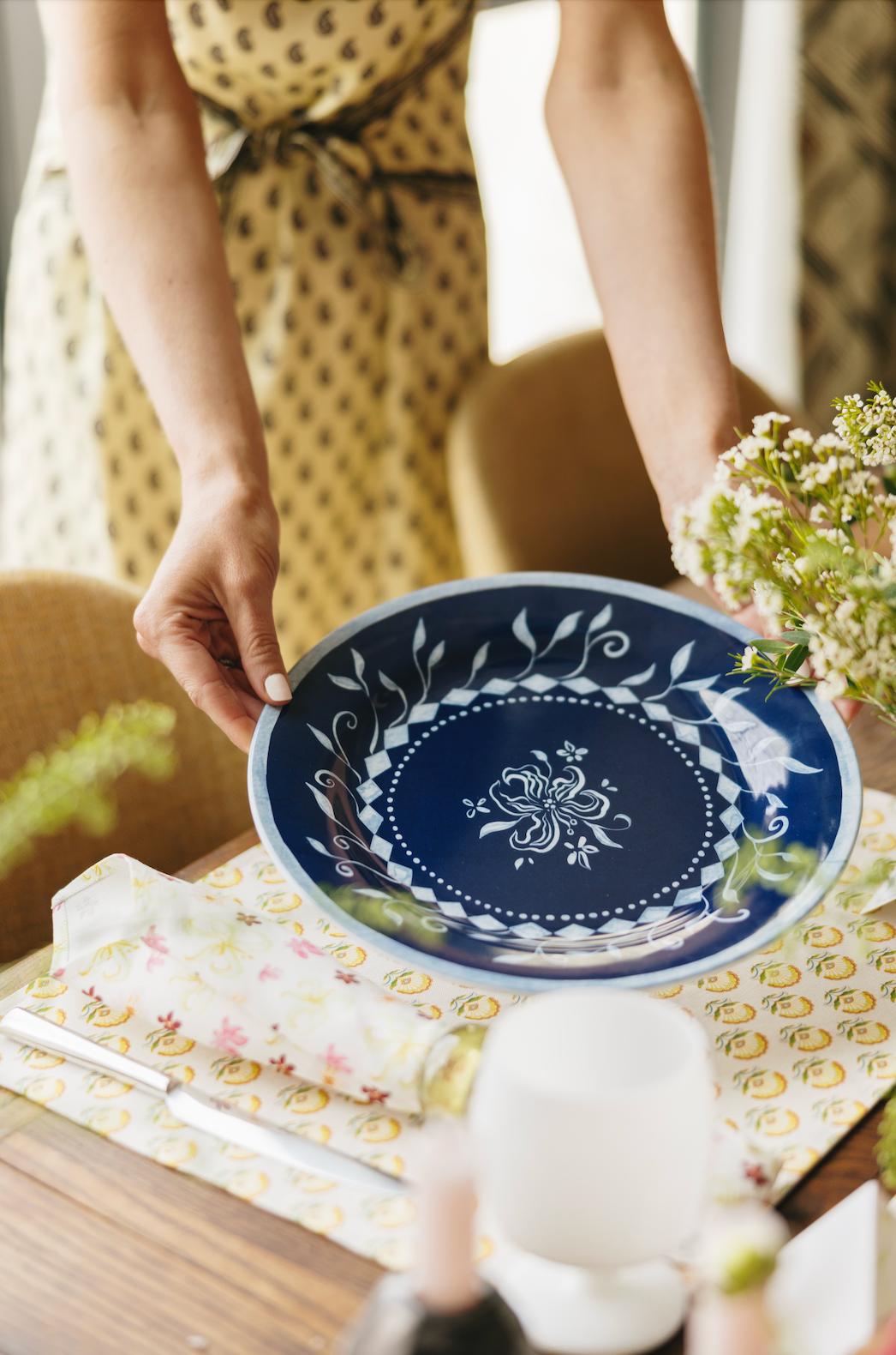 Botanical Melamine Plate, Midnight - Set of 4